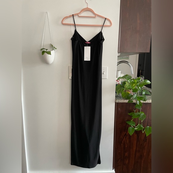 Formal ankle length black cami dress with leg slit - Picture 2 of 2